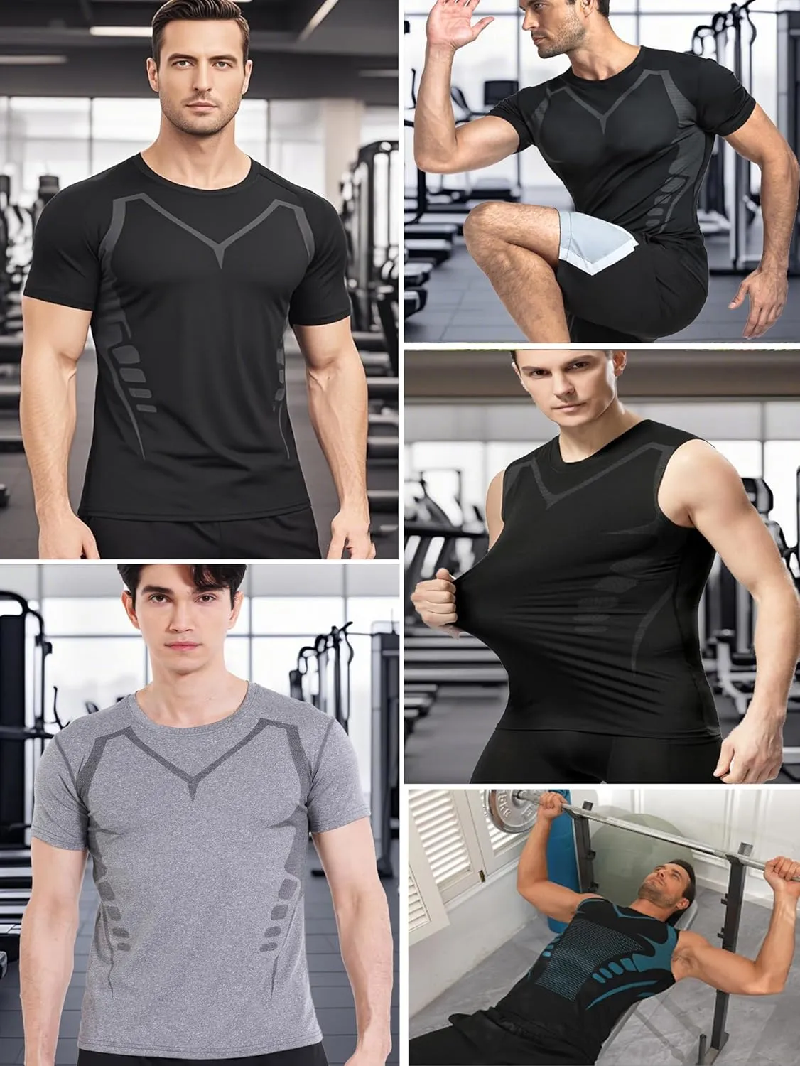 2 Pack Workout Shirts for Men, Quick Dry Athletic Gym Active T Shirt for Running, Breathable Outdoor Training Shirts