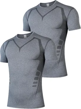 2 Pack Workout Shirts for Men, Quick Dry Athletic Gym Active T Shirt for Running, Breathable Outdoor Training Shirts