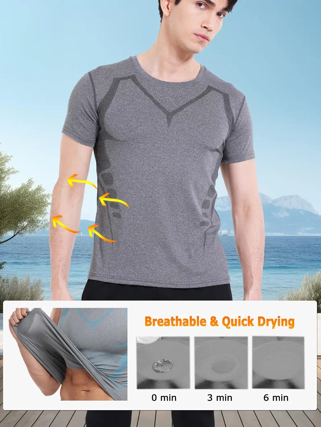 2 Pack Workout Shirts for Men, Quick Dry Athletic Gym Active T Shirt for Running, Breathable Outdoor Training Shirts