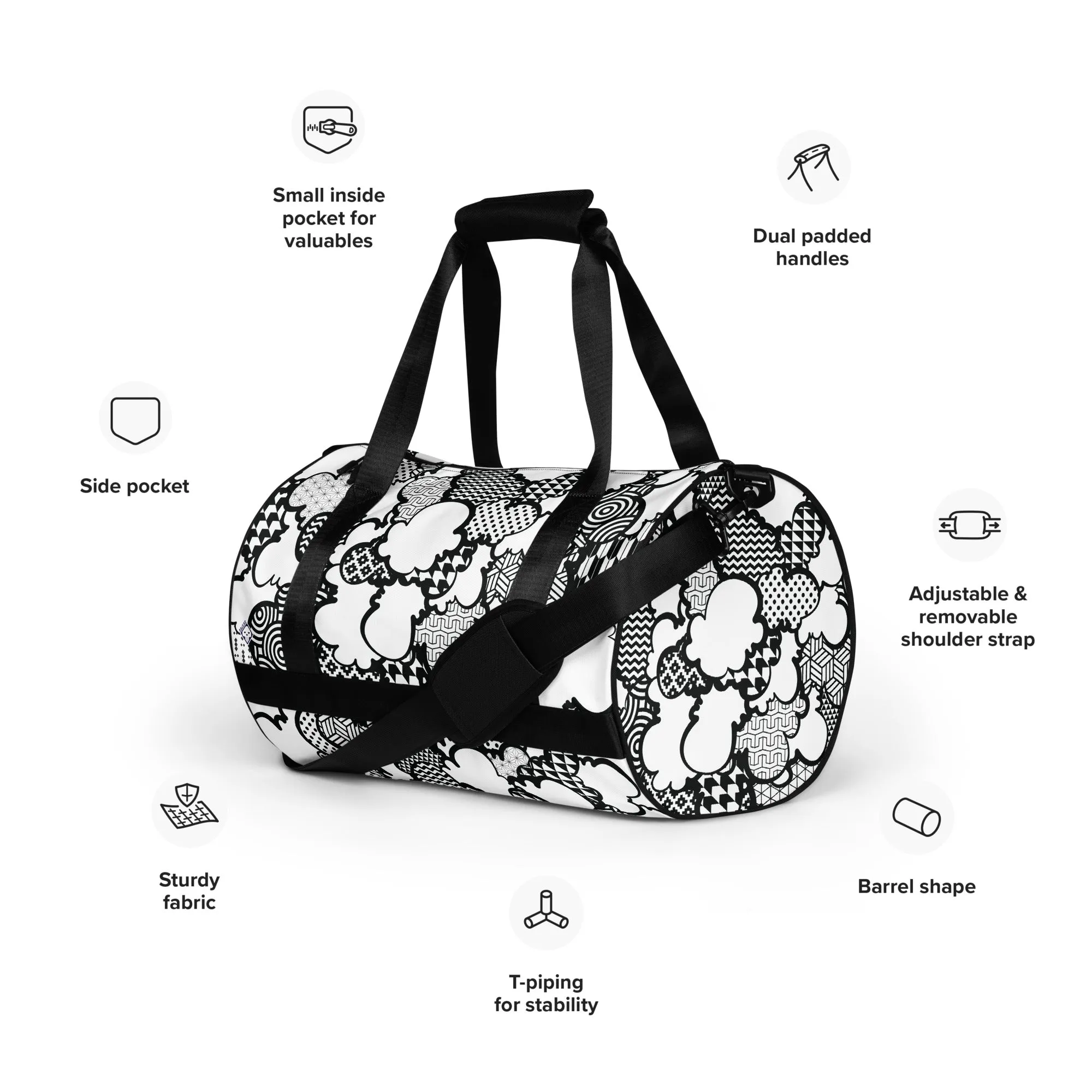 Black and White Graffiti Clouds Gym Bag