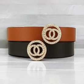 Double O Circle Buckle Belt Set - Black/Cognac