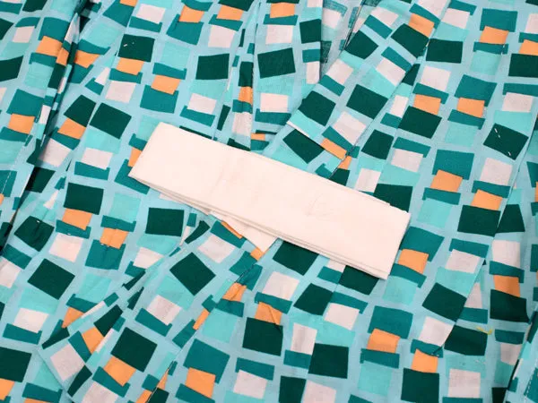 Girl's Scandinavian-Patterned Yukata & Heko-obi Set : Light Blue Geometry