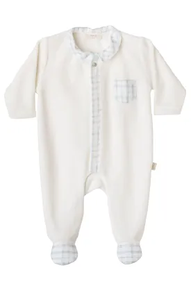 Ivory Velour Checked Sleepsuit