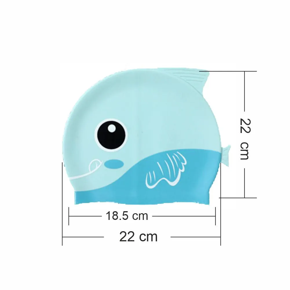 Little Surpise Box, Light Blue Fin Dual Color , Silicone Kids Swim Cap, 5 years -15 years