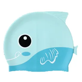 Little Surpise Box, Light Blue Fin Dual Color , Silicone Kids Swim Cap, 5 years -15 years