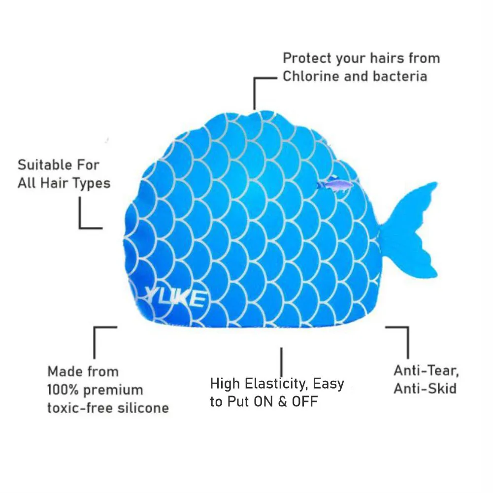 Little Surpise Box, Scales Blue Fishy , Silicone Kids Swim Cap, 5 years -15 years