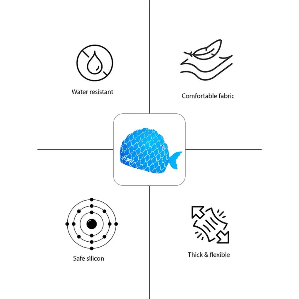Little Surpise Box, Scales Blue Fishy , Silicone Kids Swim Cap, 5 years -15 years