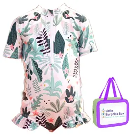 Little Surprise Box,Frilly Tropical Print Toddlers & Kids Swimwear  Swim Cap