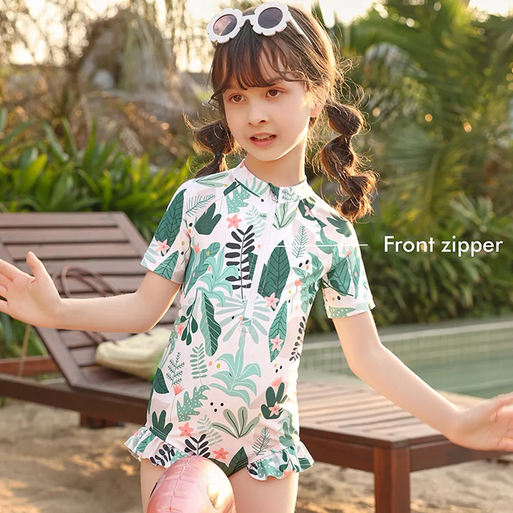 Little Surprise Box,Frilly Tropical Print Toddlers & Kids Swimwear  Swim Cap