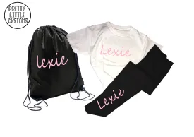 Personalised Kids name school pe kit set - leggings, tee & gym bag