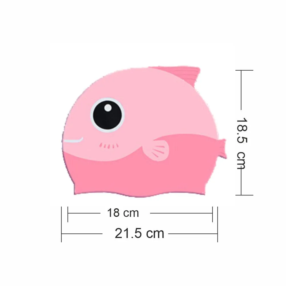 Pink Fin Dual Color , Silicone Kids Swim Cap, 5 years -15 years