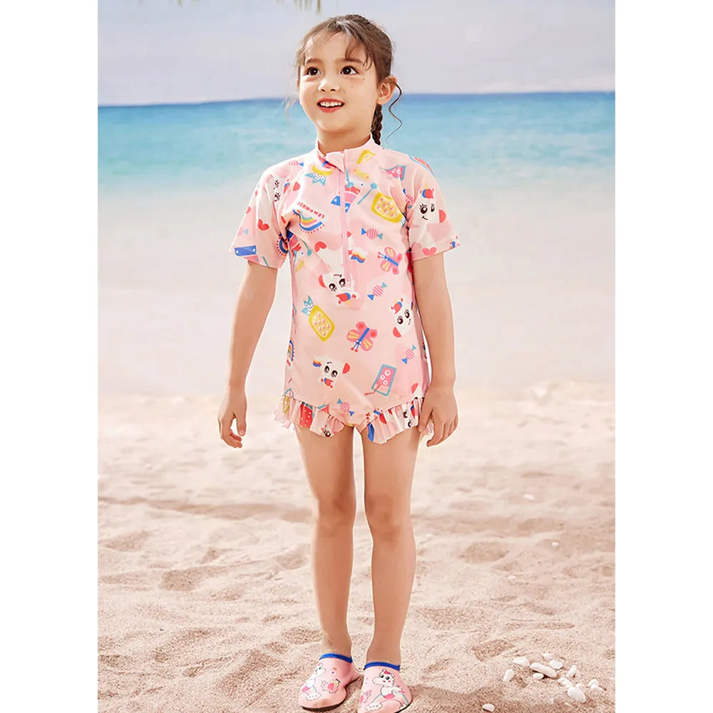 Pink Fruits & Rainbow Kids Swimwear with matching Swim Cap with UPF 50 