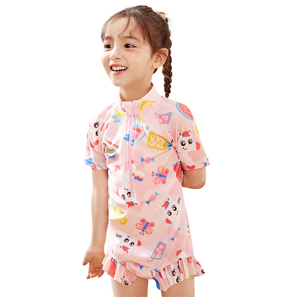 Pink Fruits & Rainbow Kids Swimwear with matching Swim Cap with UPF 50 