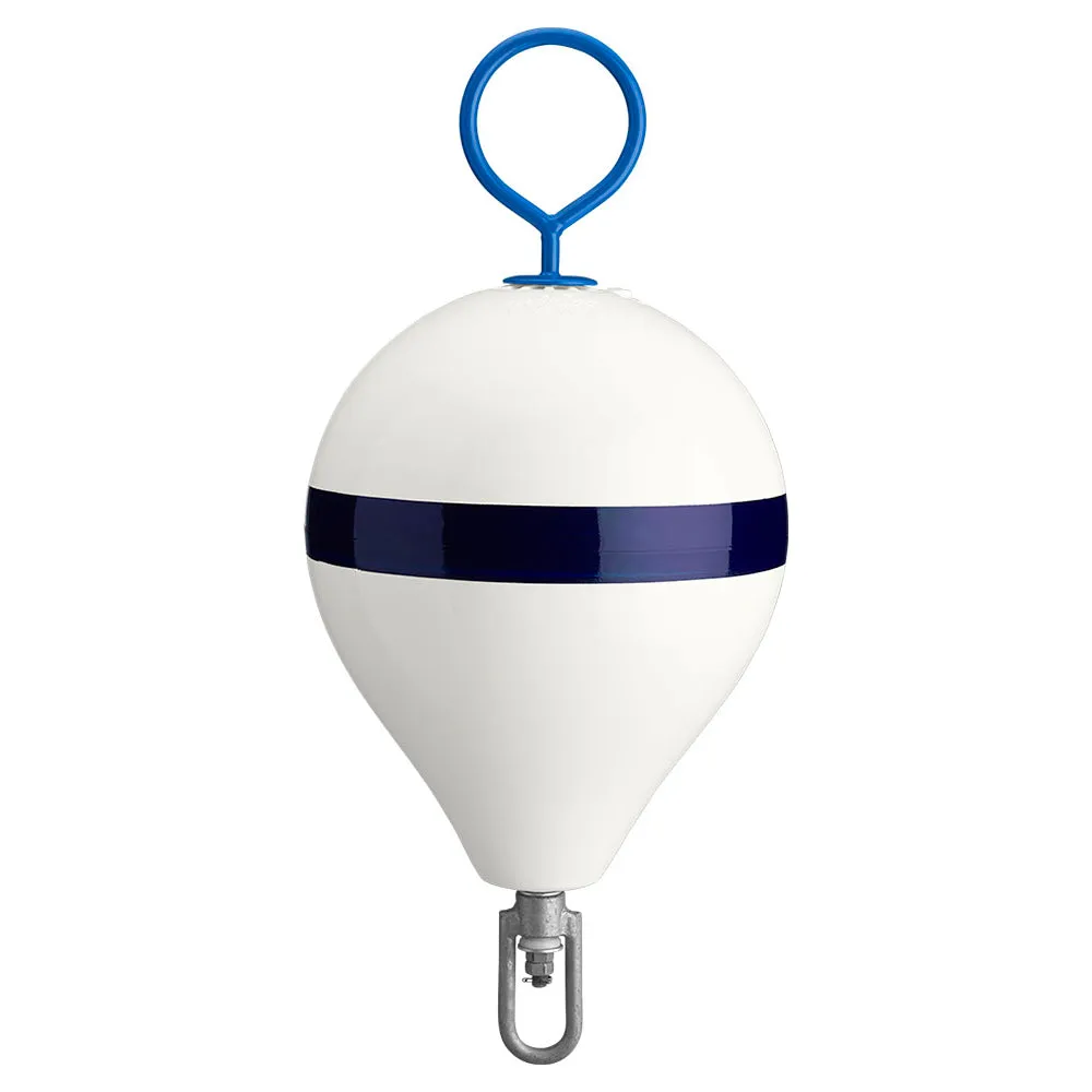 Polyform 13.5" CM Mooring Buoy w/Galvanized Iron - White Blue Stripe [CM-2 WHITE W/STRIP]