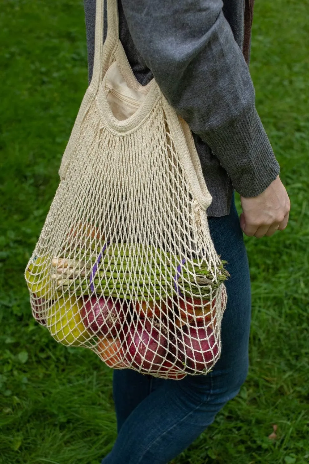 Premium Cotton Mesh Grocery Totes - Reusable French Market Bags - 100% Cotton String Bags for Farmers Market, Produce, Grocery or Beach Trip (3 Pack)