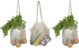 Premium Cotton Mesh Grocery Totes - Reusable French Market Bags - 100% Cotton String Bags for Farmers Market, Produce, Grocery or Beach Trip (3 Pack)