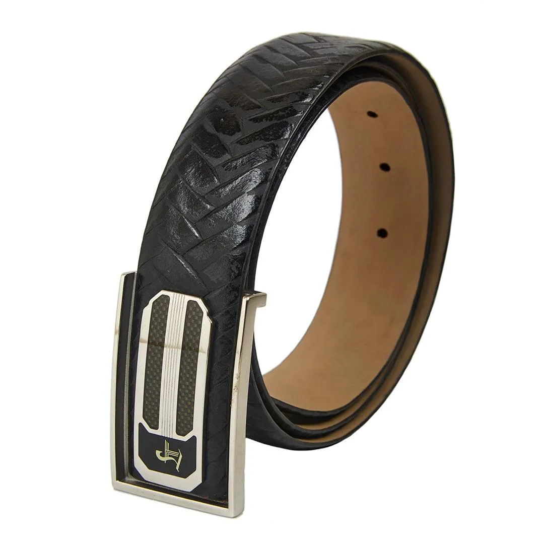 Premium Italian Weave Black  Wallet Belt Set with Wooden Gift Box