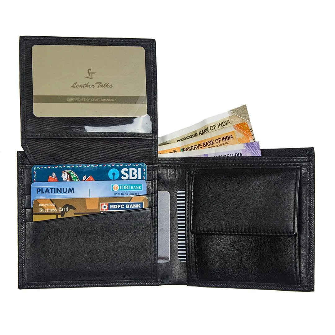 Premium Italian Weave Black  Wallet Belt Set with Wooden Gift Box