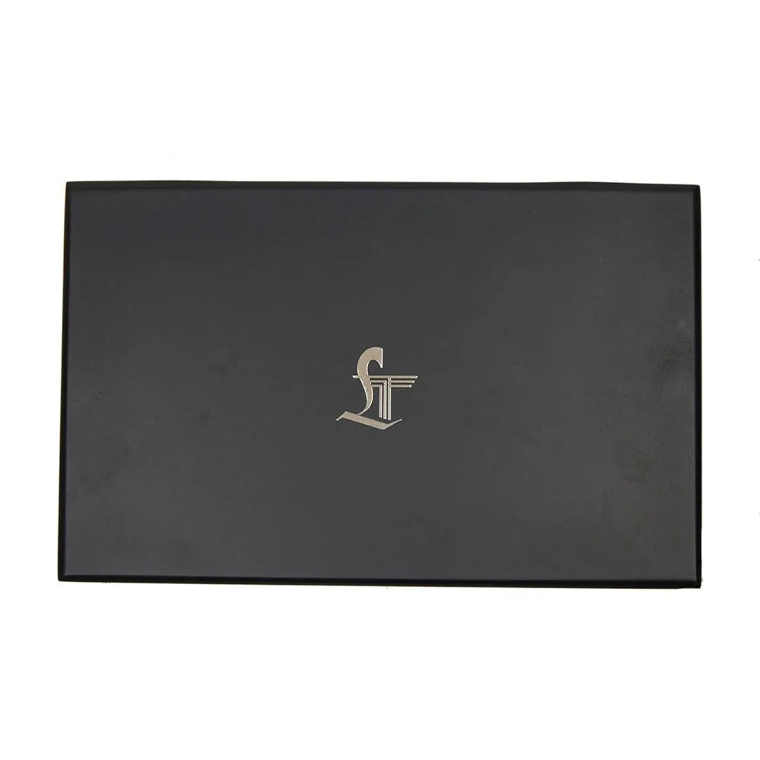 Premium Italian Weave Black  Wallet Belt Set with Wooden Gift Box