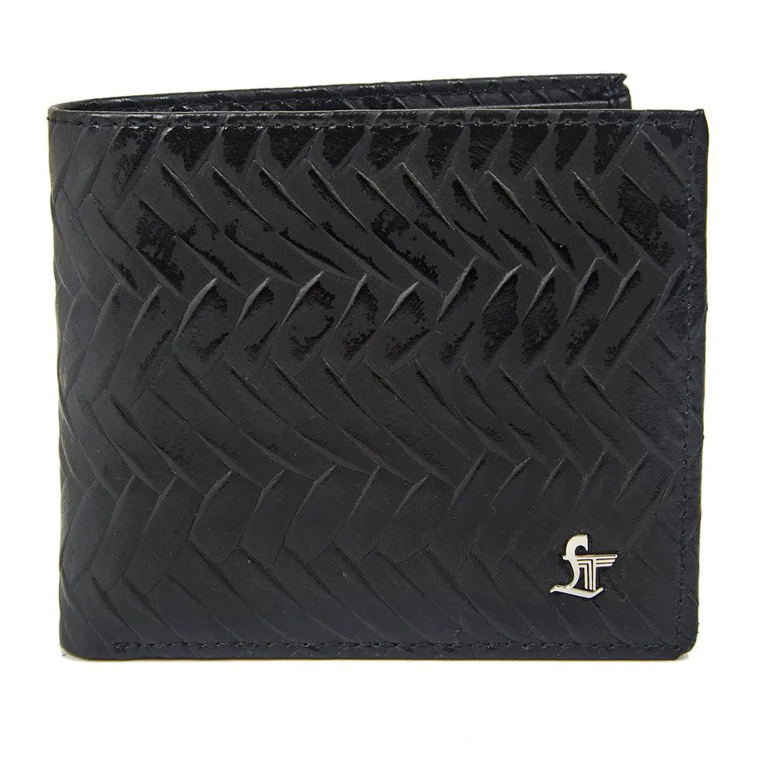 Premium Italian Weave Black  Wallet Belt Set with Wooden Gift Box