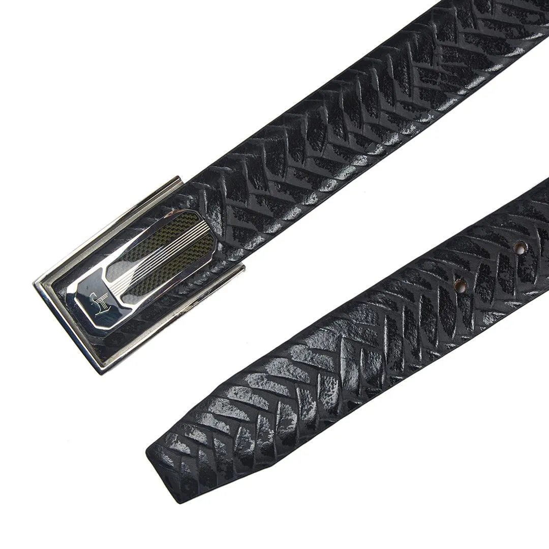Premium Italian Weave Black  Wallet Belt Set with Wooden Gift Box