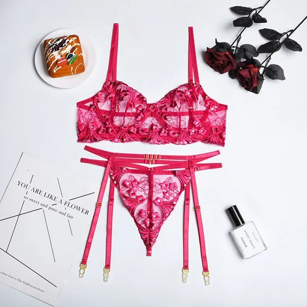 Pretty In Pink Embroidery Lingerie Set