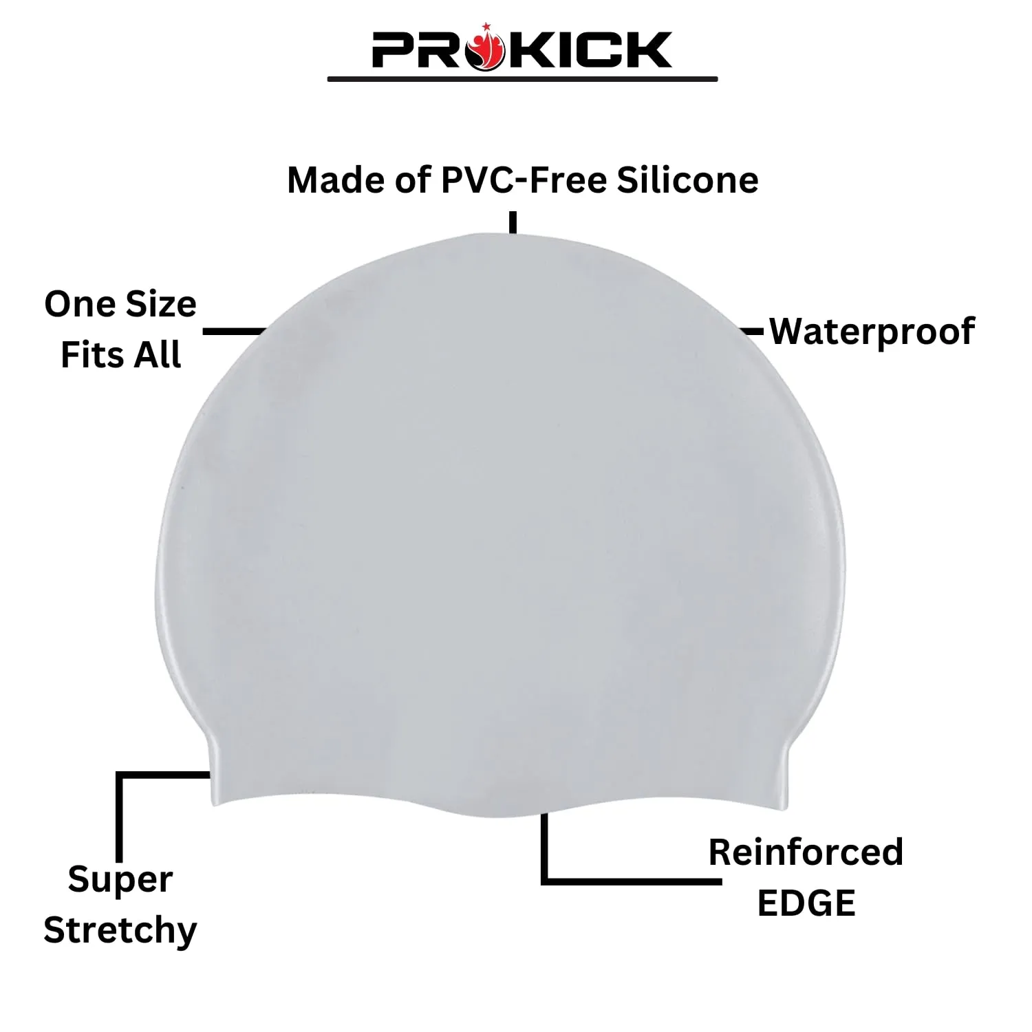 Prokick Silicone Swim Cap, One Size-Fits All